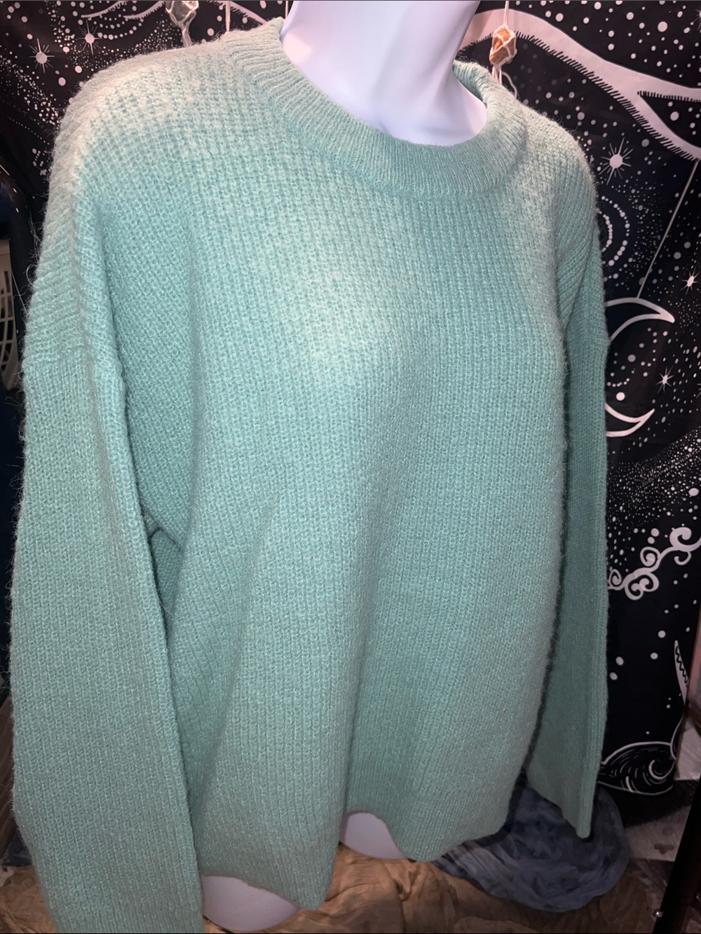 ON·34TH Mint Green Ribbed Knit Crewneck Pullover Sweater